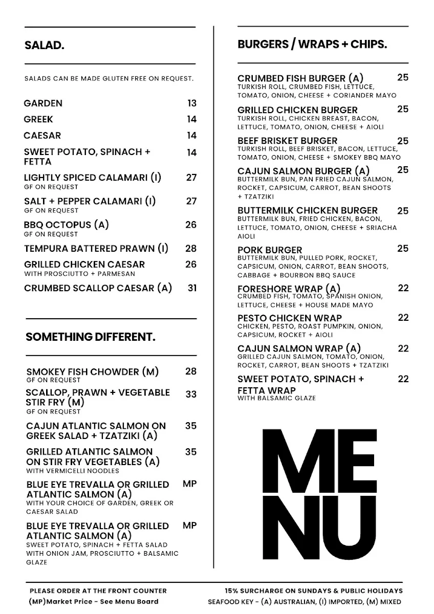 Menu, The Foreshore