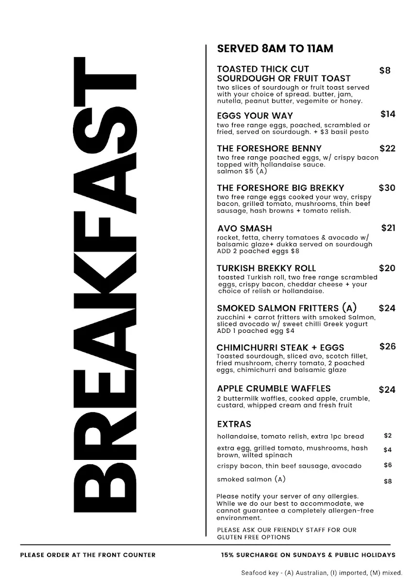 Menu, The Foreshore