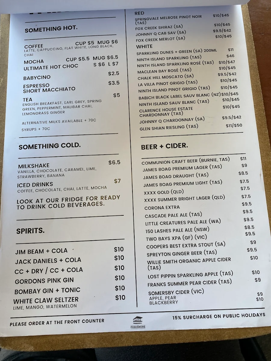 Menu, The Foreshore