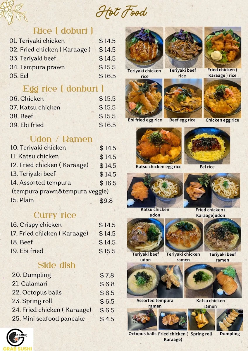 Menu, Grab Sushi Gawler