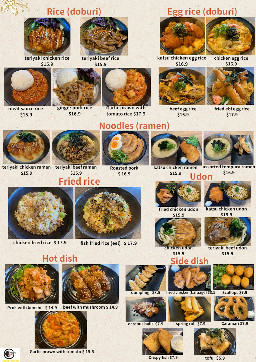 Menu, Grab Sushi Gawler