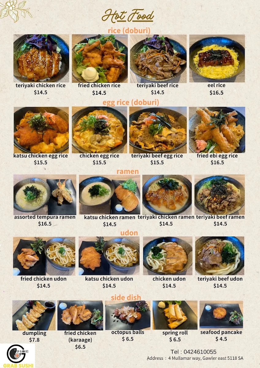 Menu, Grab Sushi Gawler