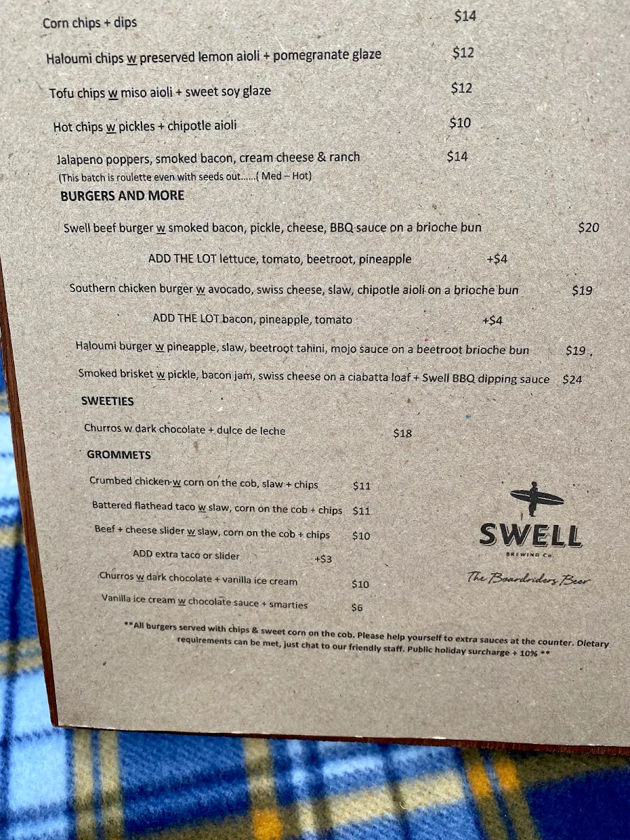 Menu, Swell Brewing Co. Taphouse & Brewery