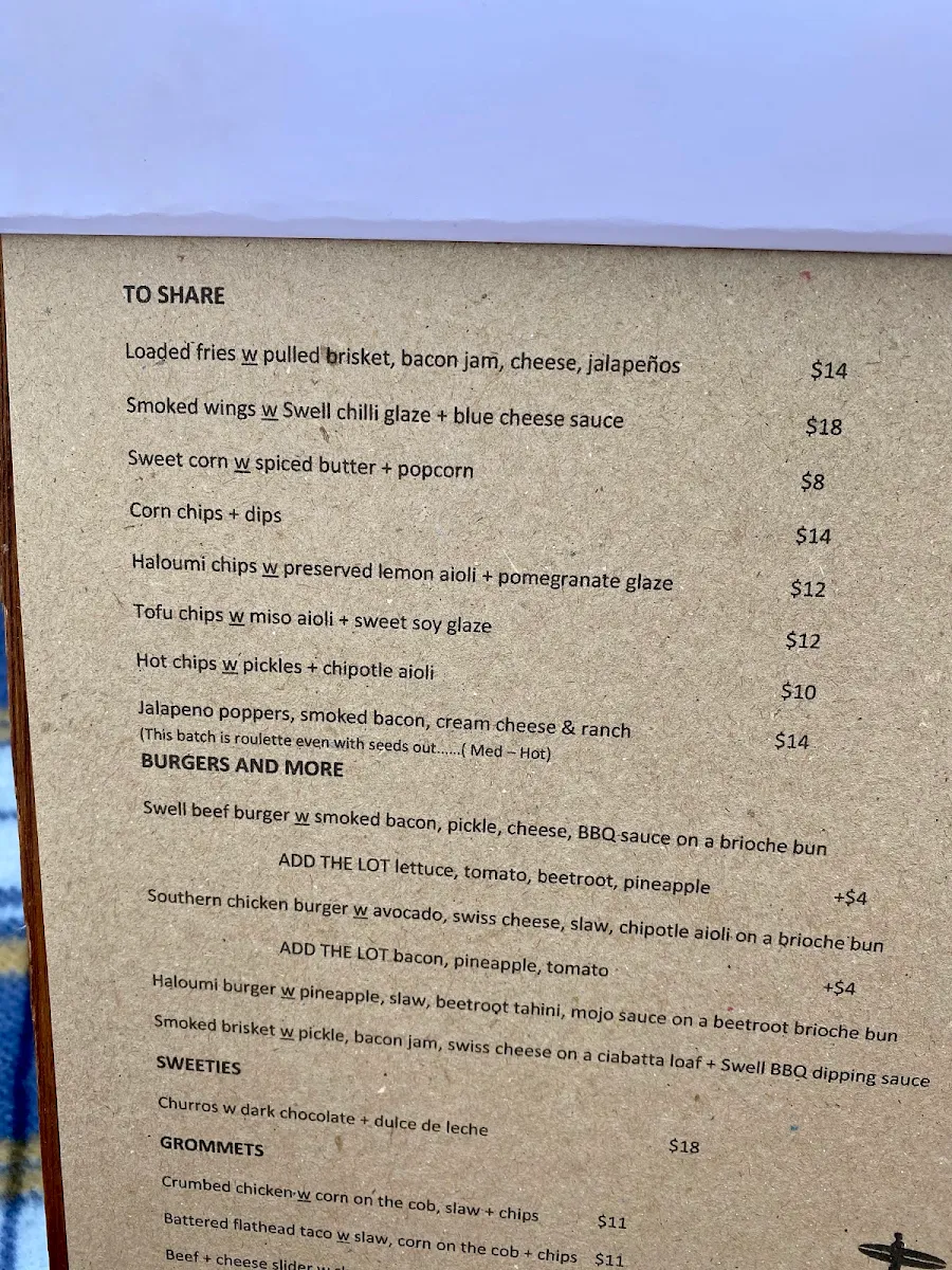 Menu, Swell Brewing Co. Taphouse & Brewery