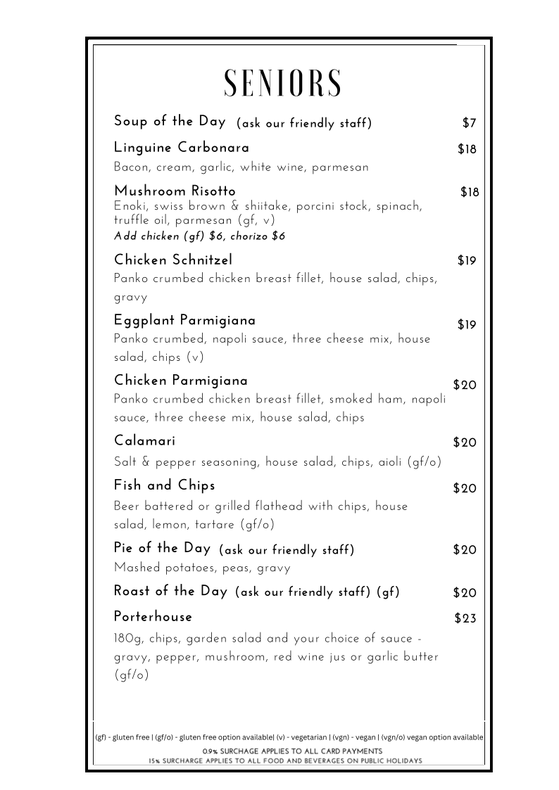 Menu, Racecourse Hotel