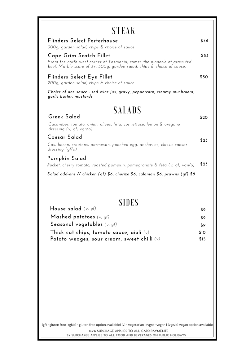 Menu, Racecourse Hotel