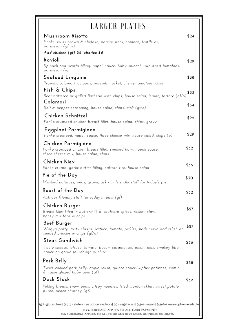 Menu, Racecourse Hotel