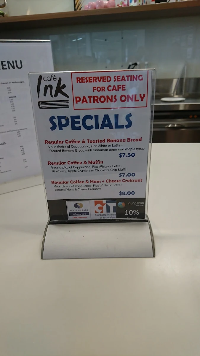 Menu, Cafe Ink