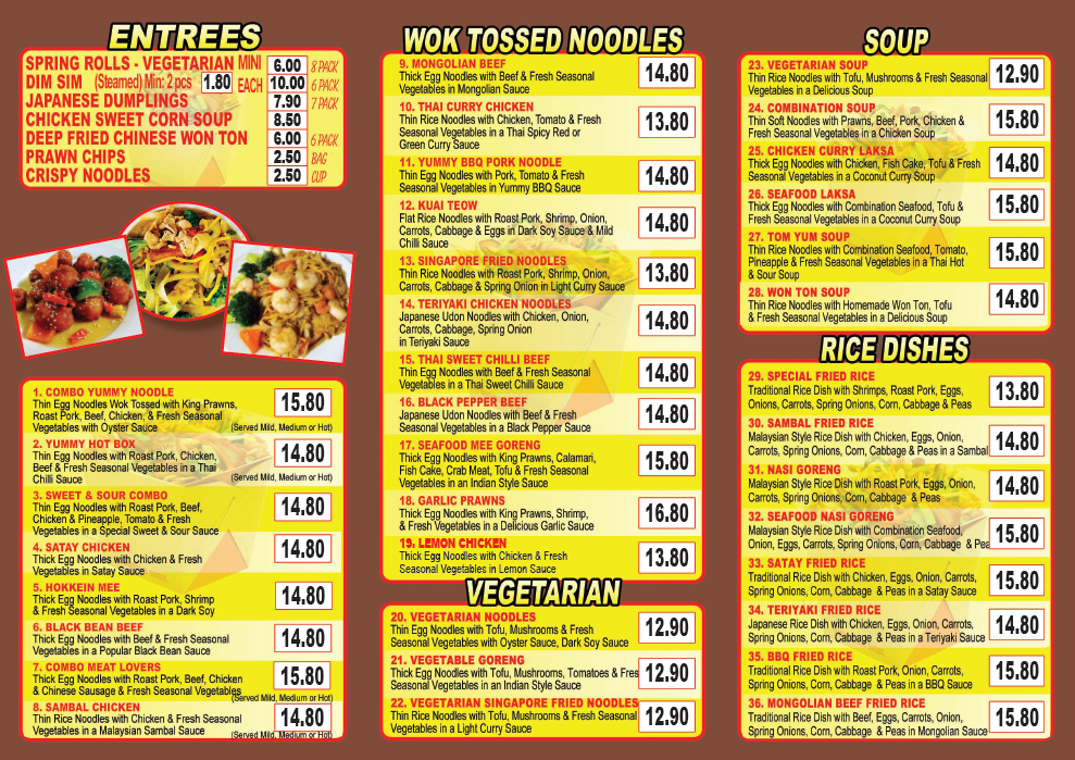 Menu, Special Chinese Noodles & Sushi