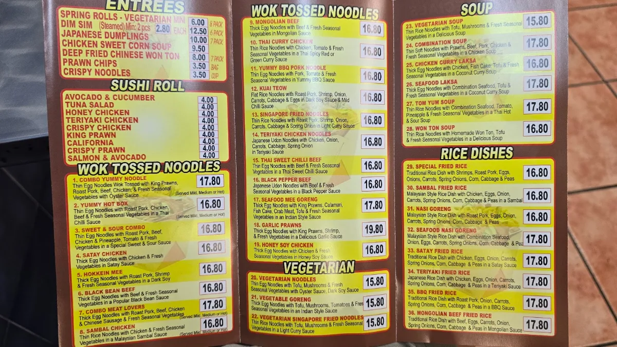 Menu, Special Chinese Noodles & Sushi