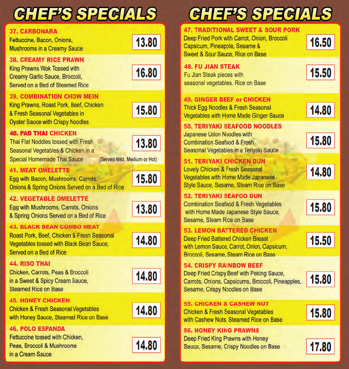 Menu, Special Chinese Noodles & Sushi