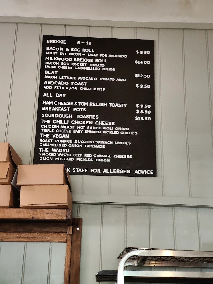Menu, Milkwood Bakery