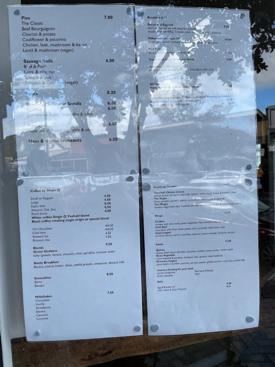 Menu, Milkwood Bakery