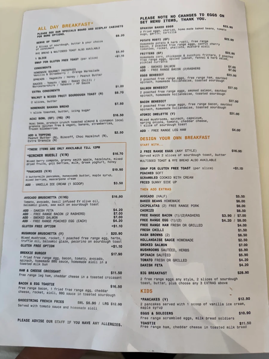 Menu, Atomic Espresso