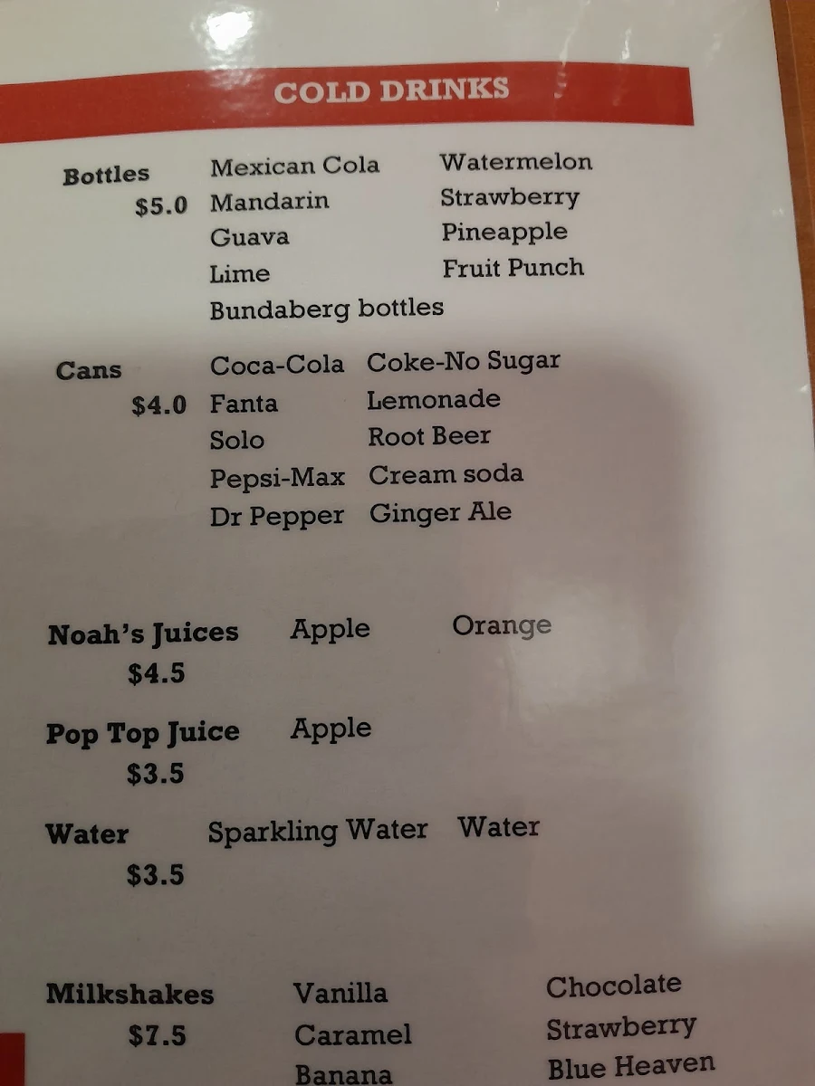 Menu, Arriba Cantina