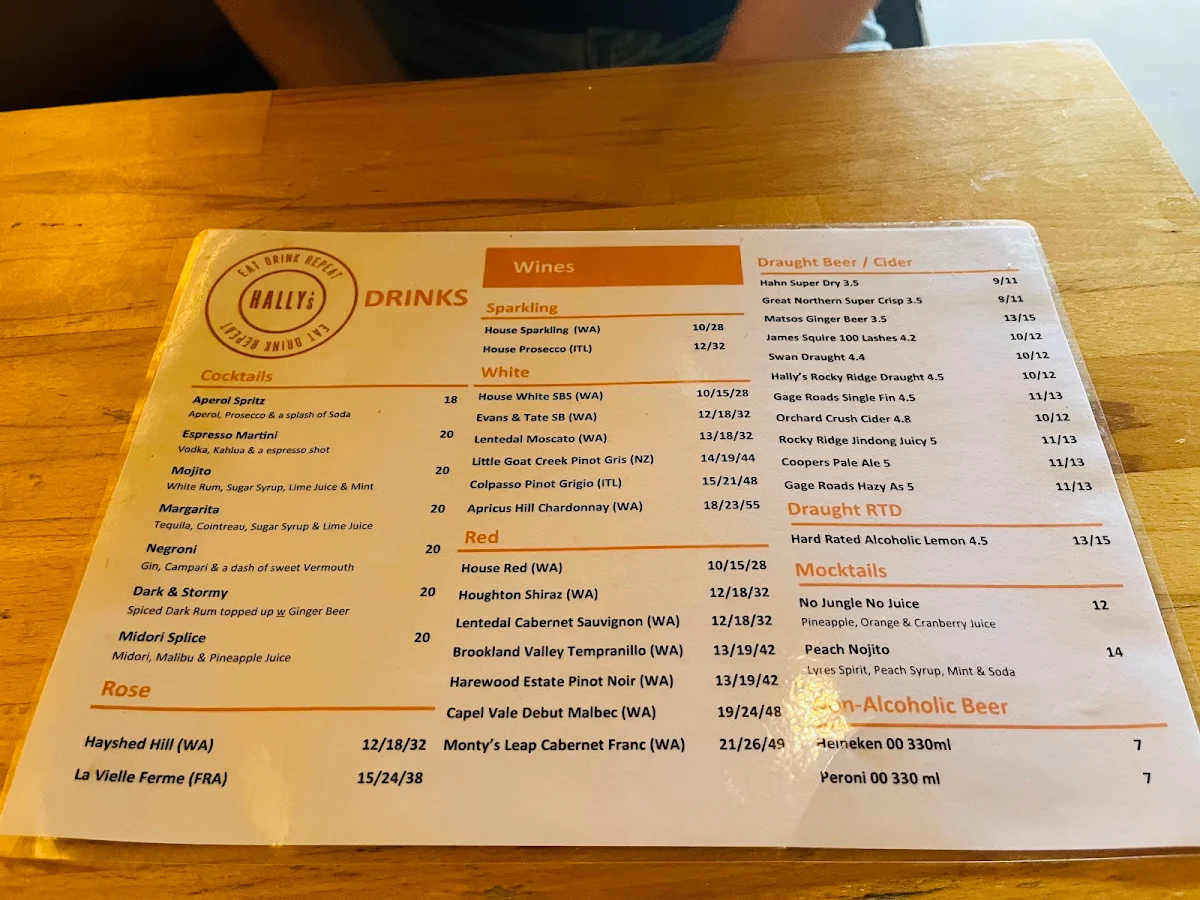 Menu, The Boundary Pub