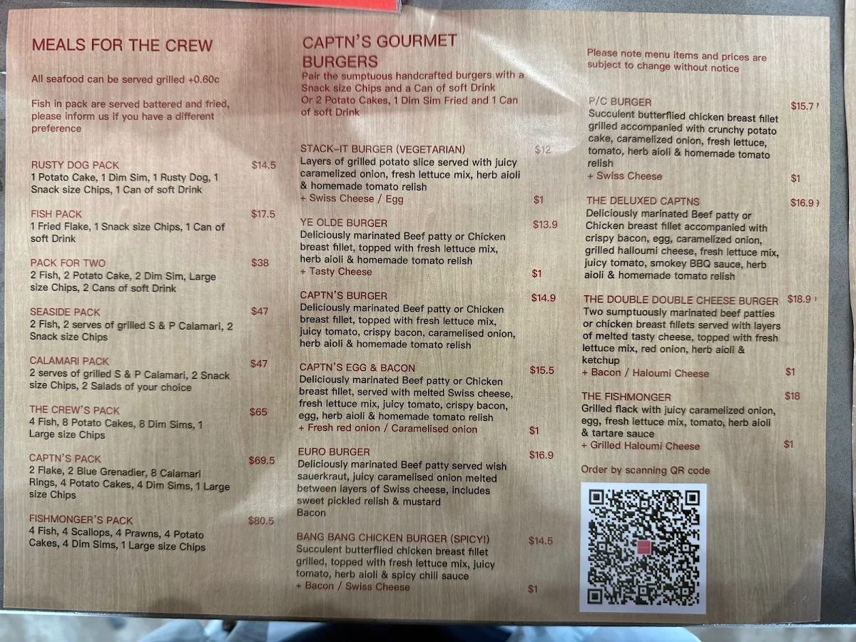Menu, Captn's Cove