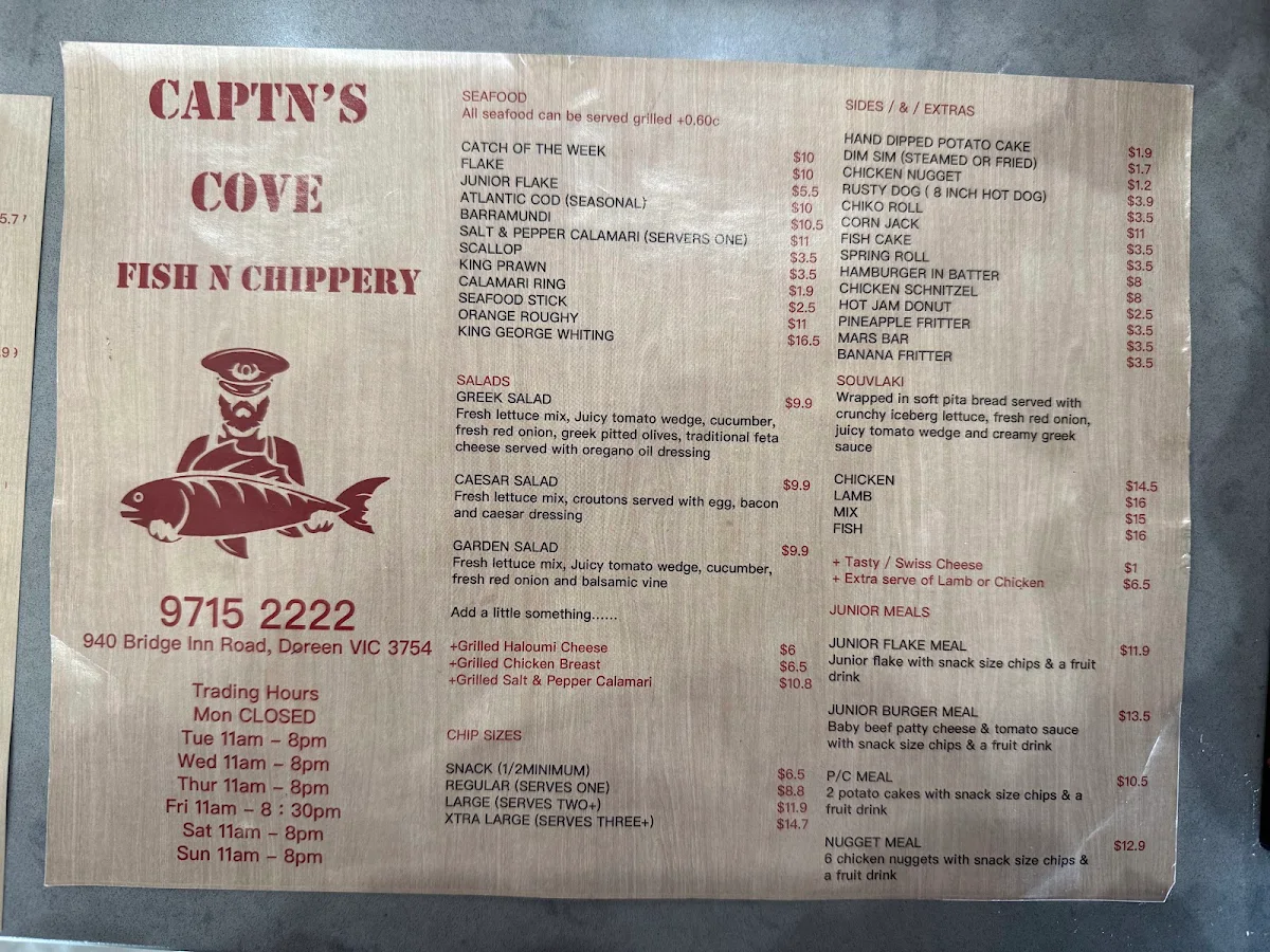 Menu, Captn's Cove