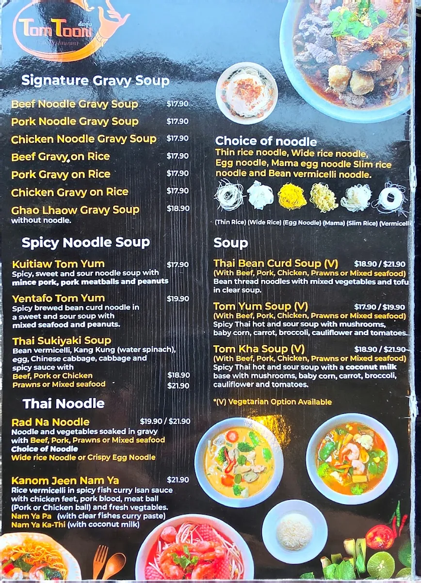 Menu, Tom Toon