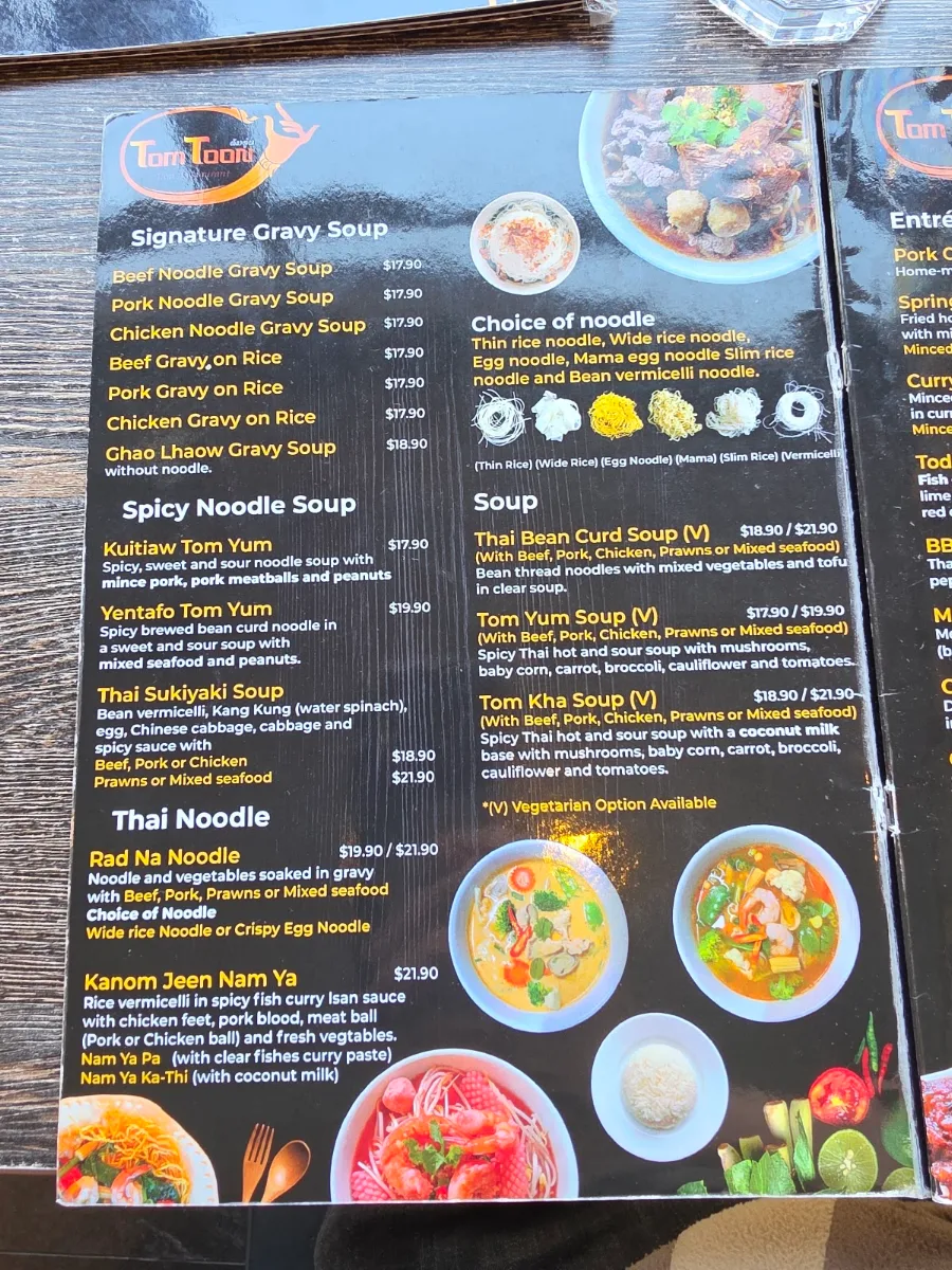 Menu, Tom Toon