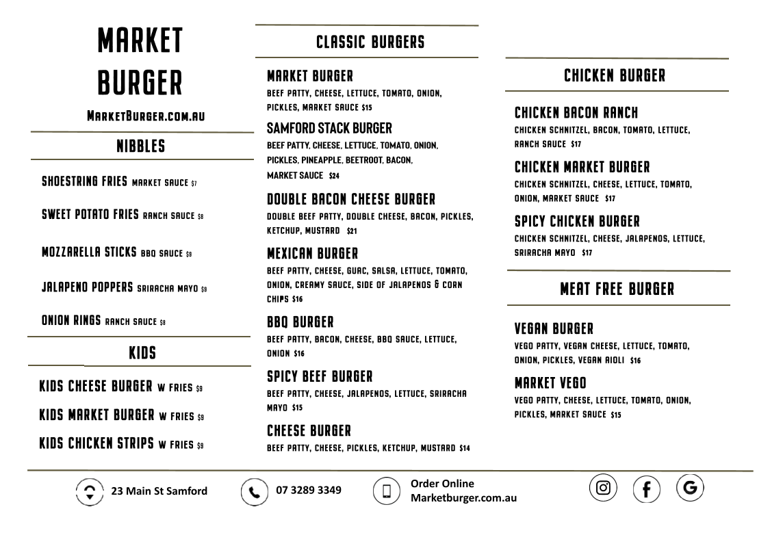 Menu, Market Burger