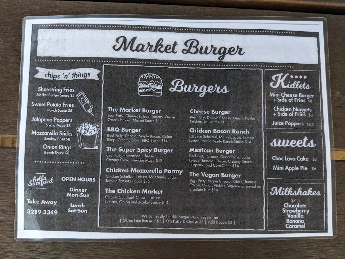 Menu, Market Burger