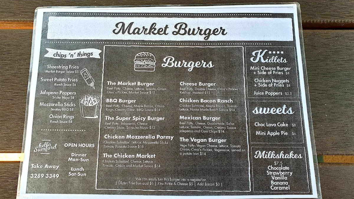 Menu, Market Burger