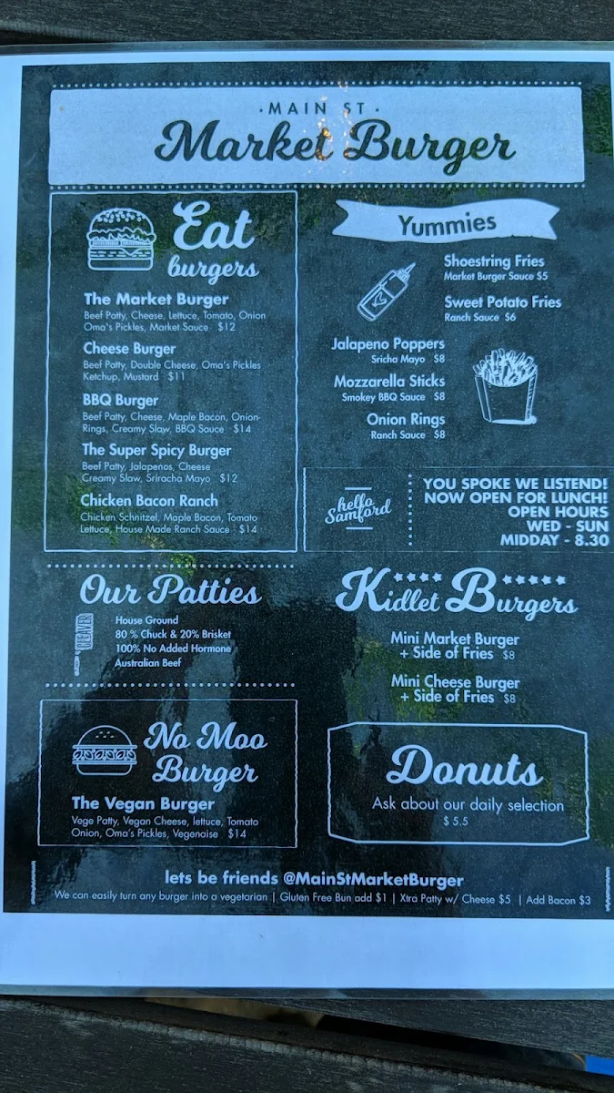 Menu, Market Burger