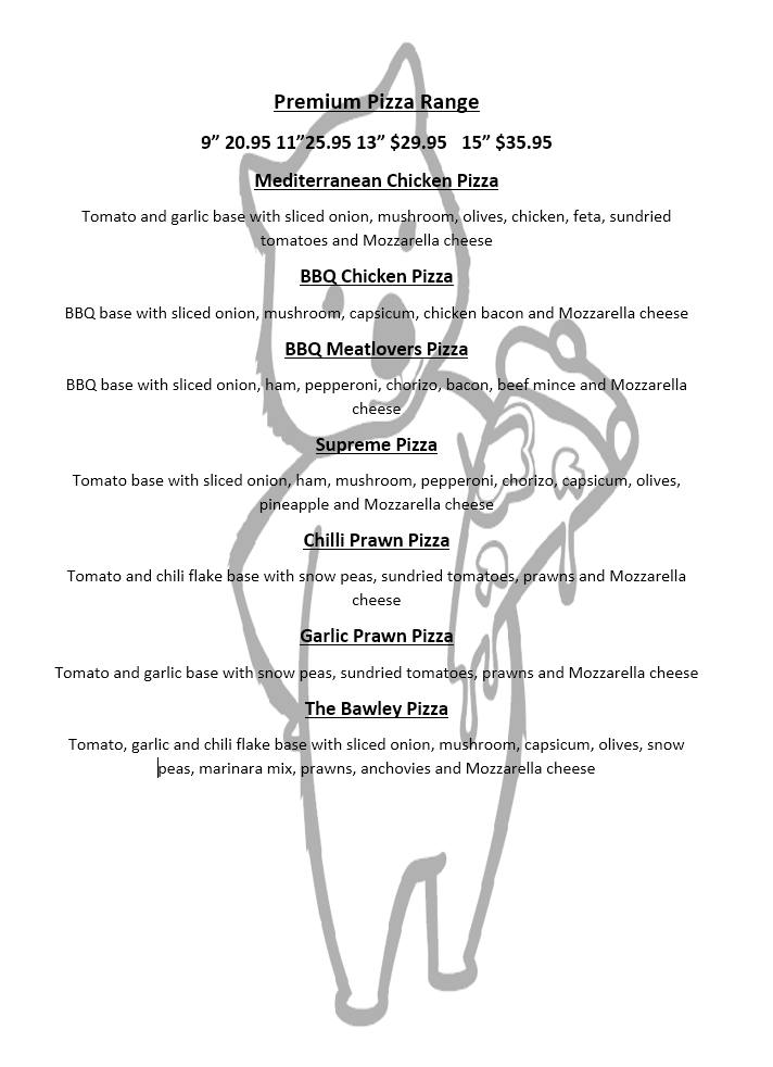 Menu, Bawley Takeaway