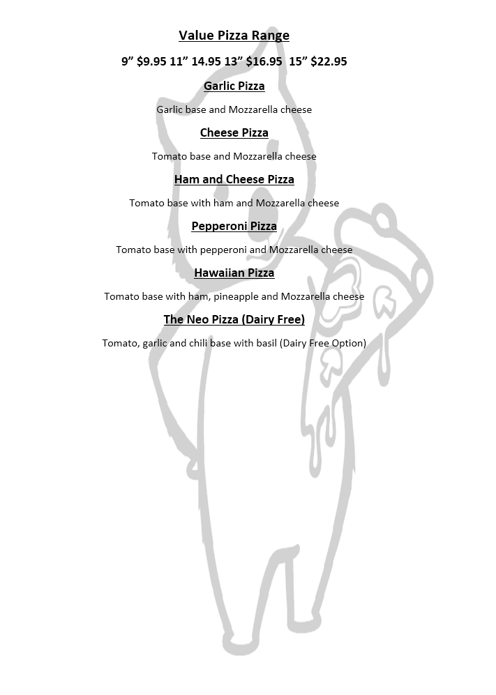 Menu, Bawley Takeaway