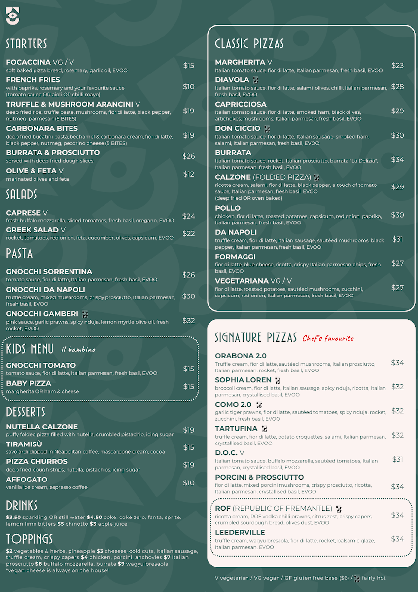 Menu, Pizzeria Da Napoli Como