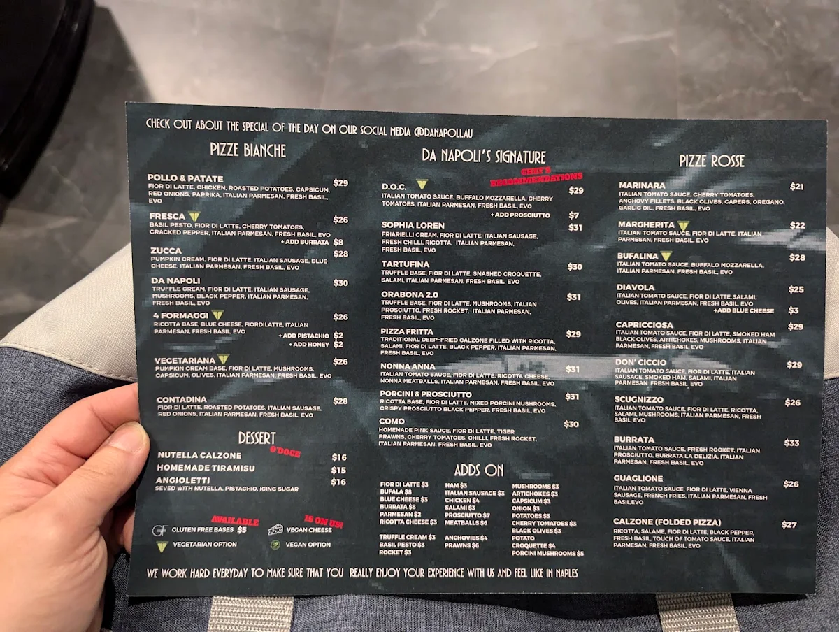 Menu, Pizzeria Da Napoli Como