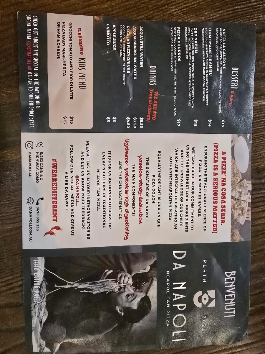 Menu, Pizzeria Da Napoli Como