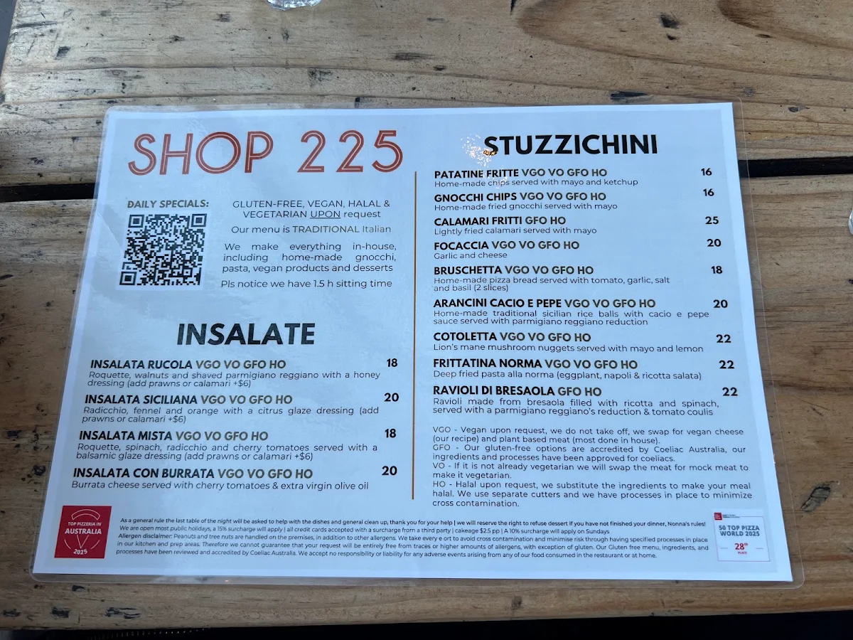 Menu, SHOP225 - Best Pizza in Australia