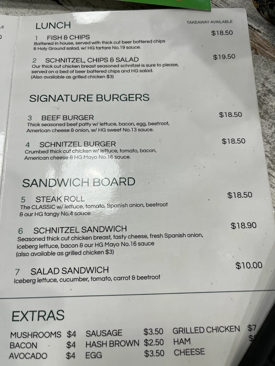 Menu, Holy Ground