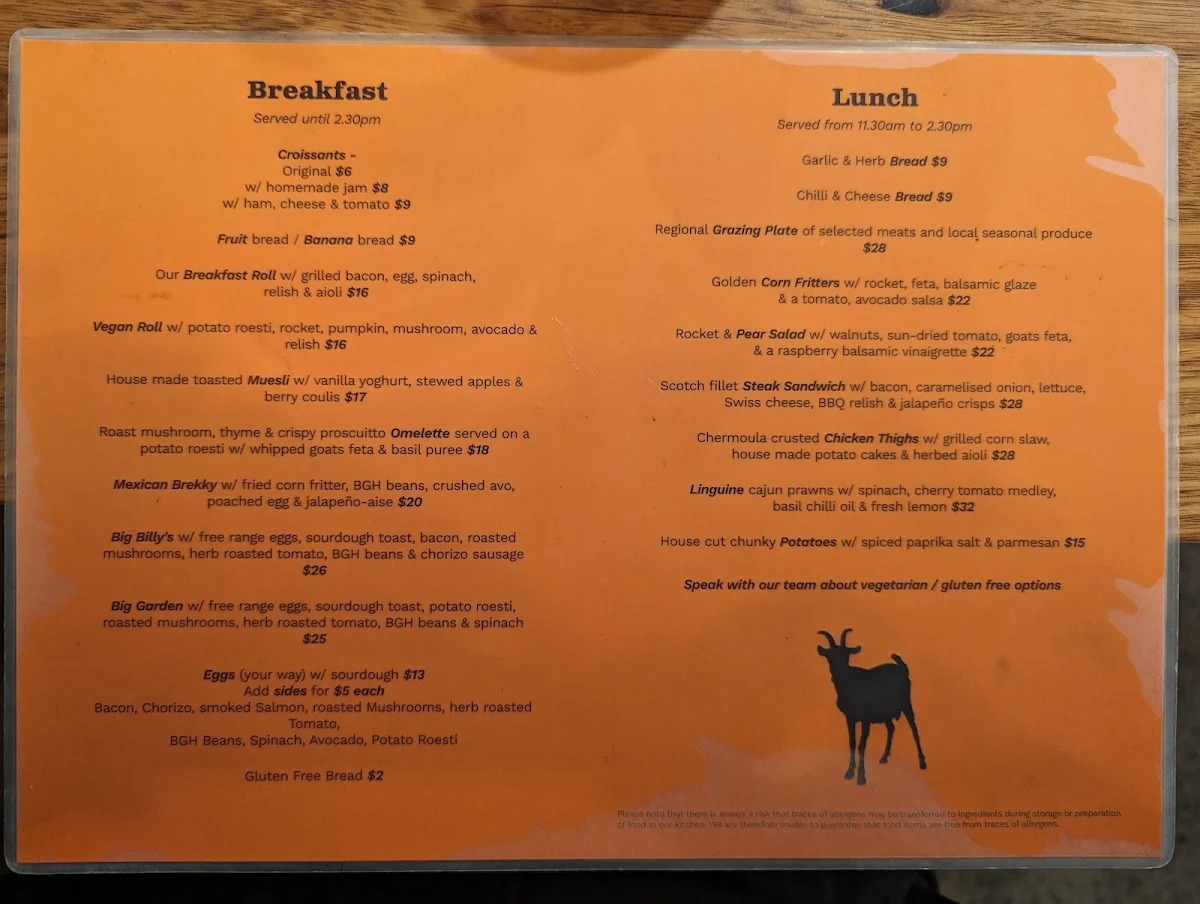 Menu, Billy Goat Hill Brasserie