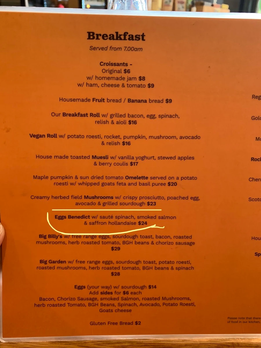 Menu, Billy Goat Hill Brasserie