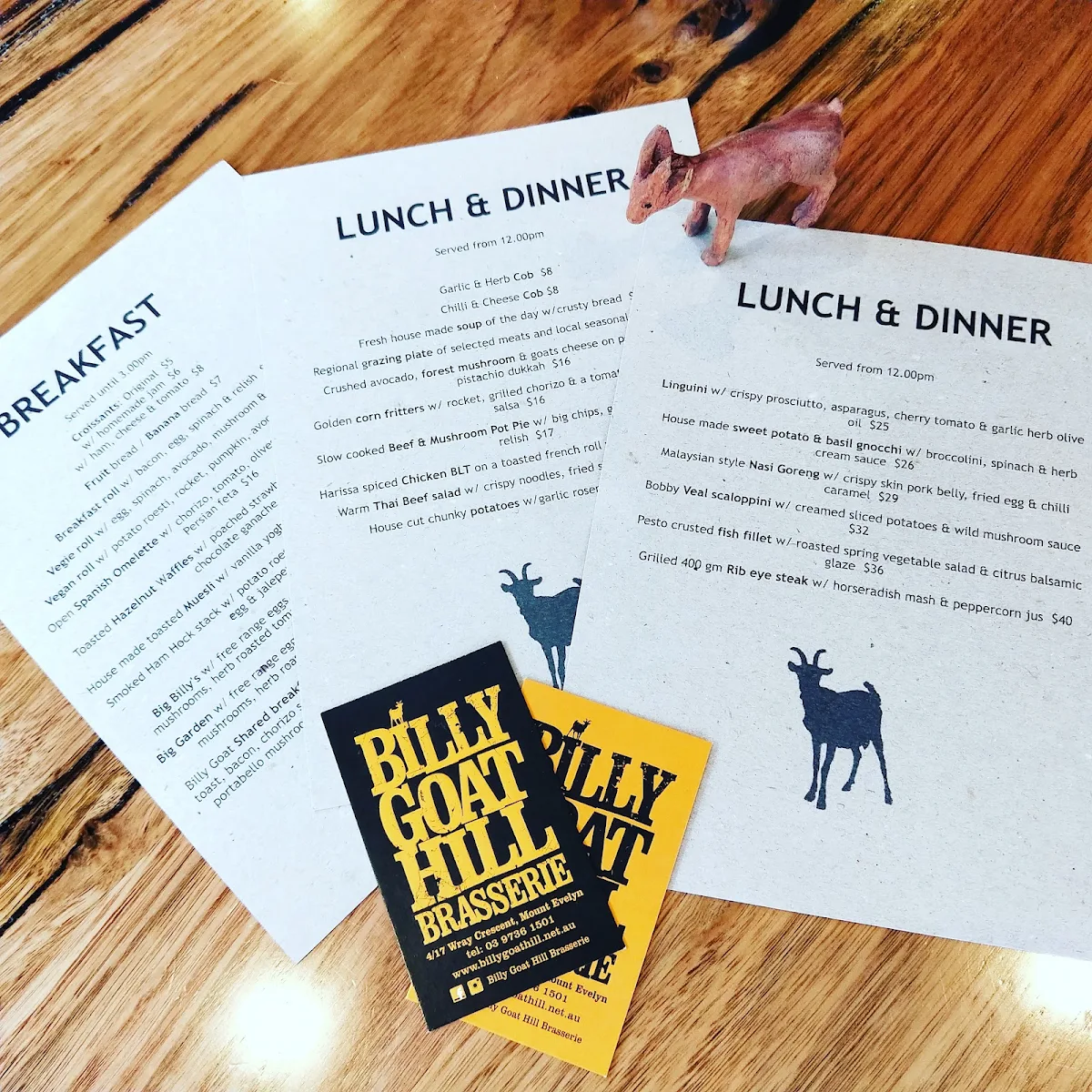 Menu, Billy Goat Hill Brasserie
