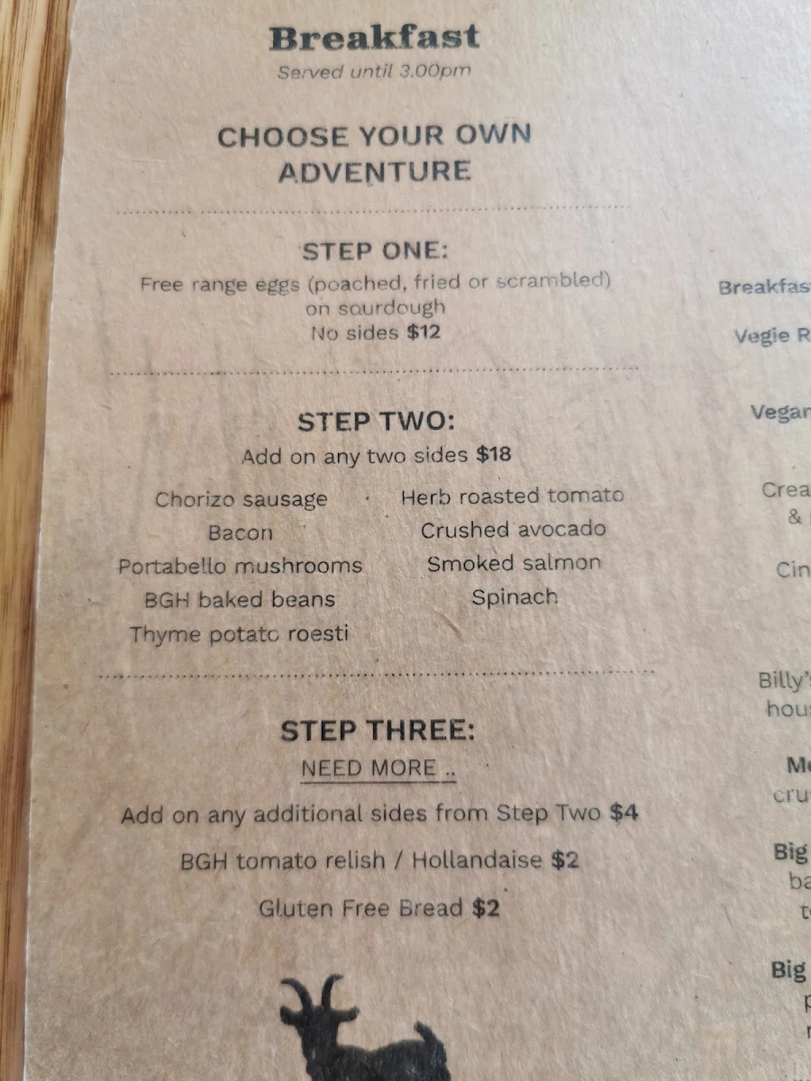 Menu, Billy Goat Hill Brasserie