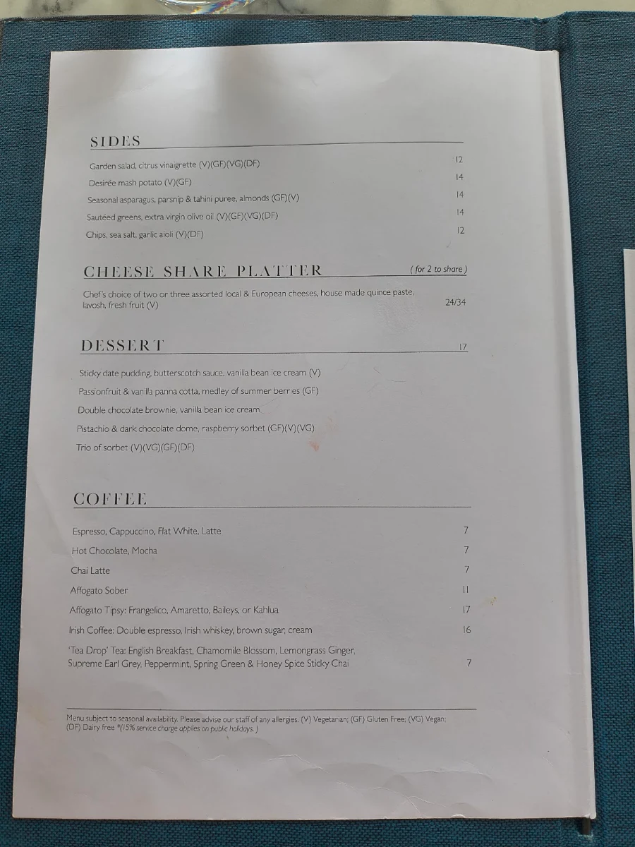 Menu, The Strand Restaurant in Williamstown