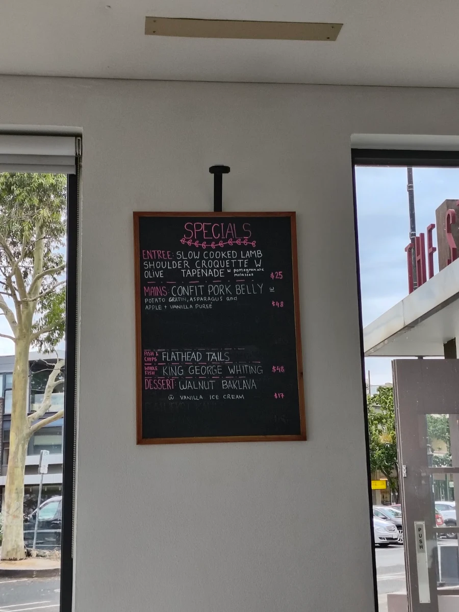 Menu, The Strand Restaurant in Williamstown