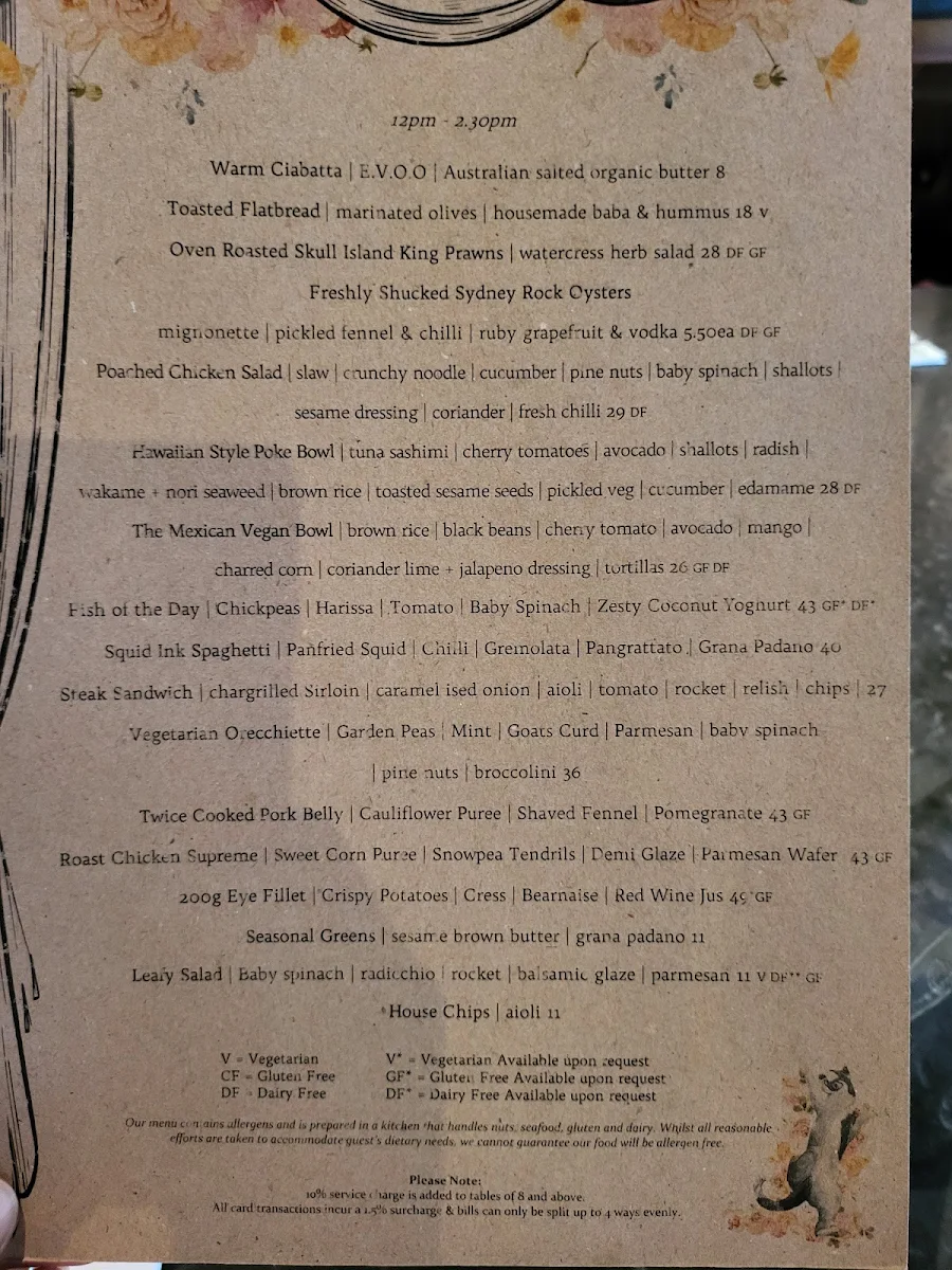 Menu, The Treehouse Hotel