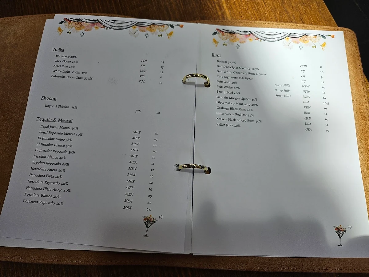 Menu, The Treehouse Hotel