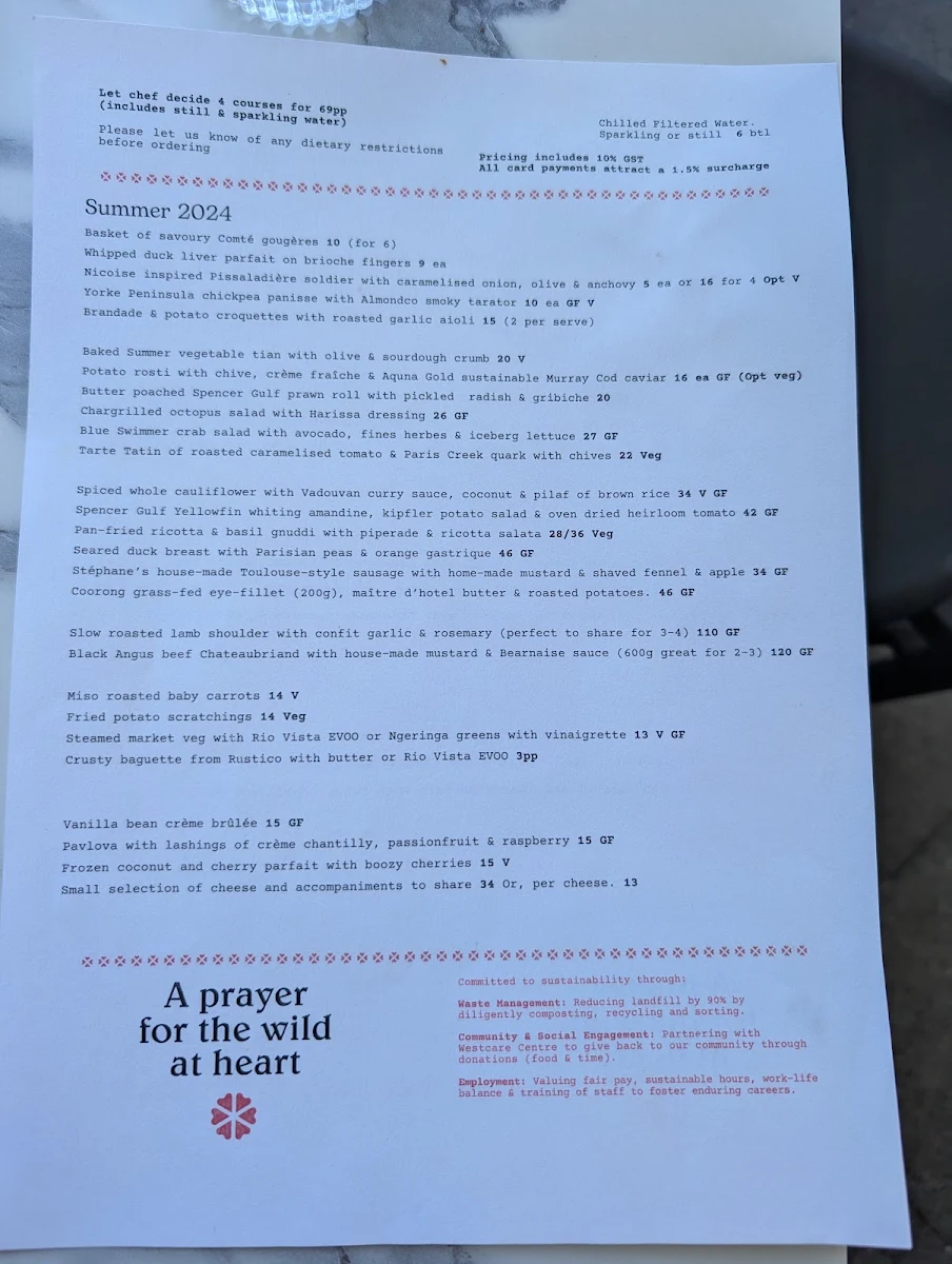 Menu, A Prayer for the Wild at Heart