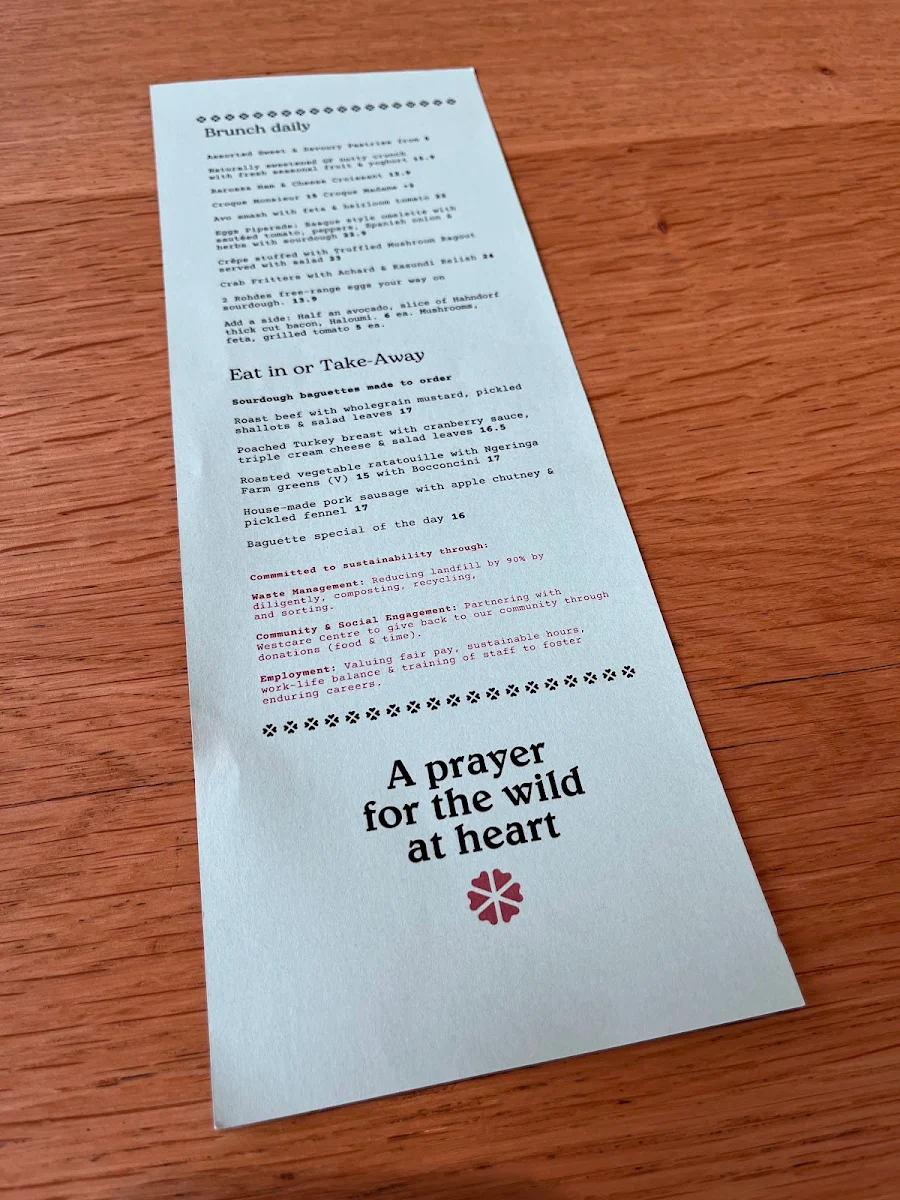 Menu, A Prayer for the Wild at Heart