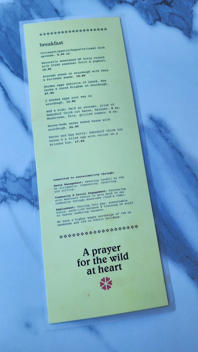 Menu, A Prayer for the Wild at Heart