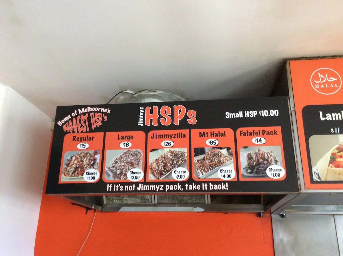 Menu, Jimmyz Kebabs