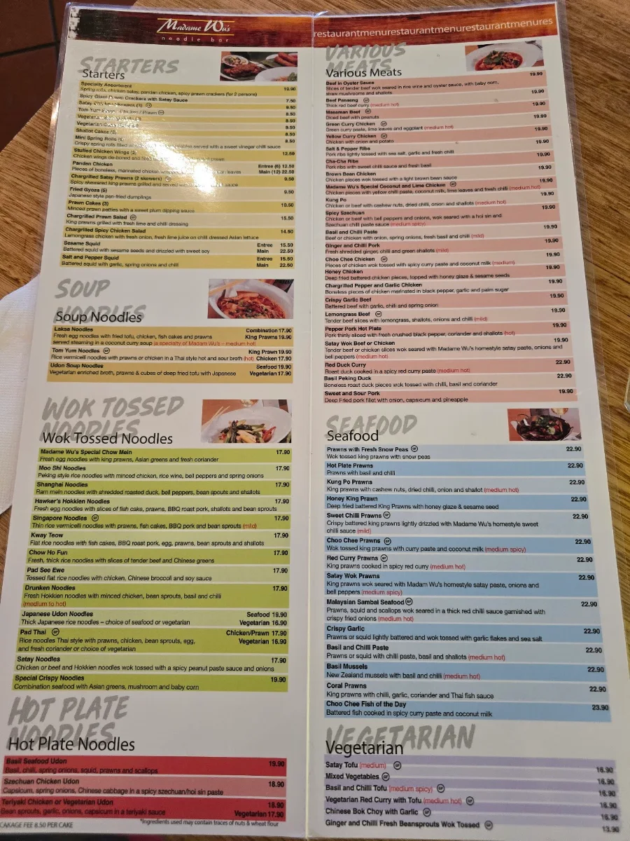 Menu, Madame Wu's Noodle Bar