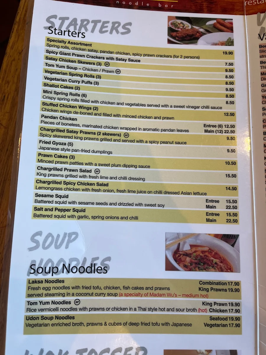Menu, Madame Wu's Noodle Bar