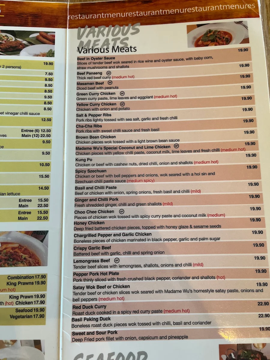 Menu, Madame Wu's Noodle Bar